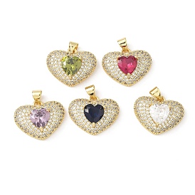 5 кулоны из латуни с прозрачным кубическим цирконием, сердце, без свинца и без кадмия, долговечный, стойки покрытие, реальный 18 k позолоченный