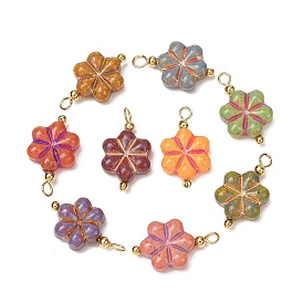Einbrennlack und mit Goldmetall verzierte Glasanhänger, Picasso-Perlenanhänger, Blumencharme, mit Messing-Schleifen, echt 18 k vergoldet