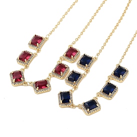 Rack Plating Brass Micro Pave Cubic Zirconia Necklaces, with Rectangle Glass, Cadmium Free & Lead Free