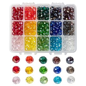 15 couleurs de perles de verre galvanisées, de couleur plaquée ab , facette, rondelle