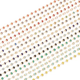 Main chaînes de perles de verre, avec les accessoires en laiton, plaqué longue durée, rondelle, facette, soudé