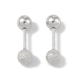 Rhodium Plated 999 Sterling Silver Earlobe Plugs for Women, Texture Round Screw Back Earrings with 999 Stamp