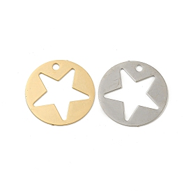 Brass Etched Metal Embellishments Pendants, Long-Lasting Plated, Flat Round with Star