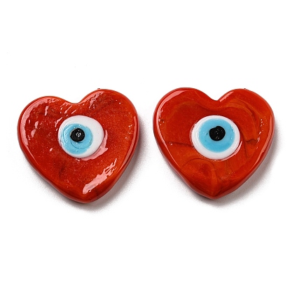 Handmade Evil Eye Lampwork Beads, No Hole/Undrilled, Heart