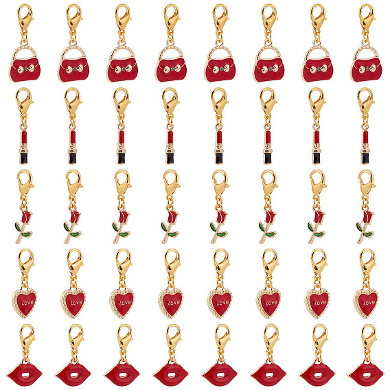 День святого валентина тема сплав эмаль кулон украшение, подвески на клипсах, с цинковым сплавом застежками омаров коготь, роза/помада/сердце/сумка/губа