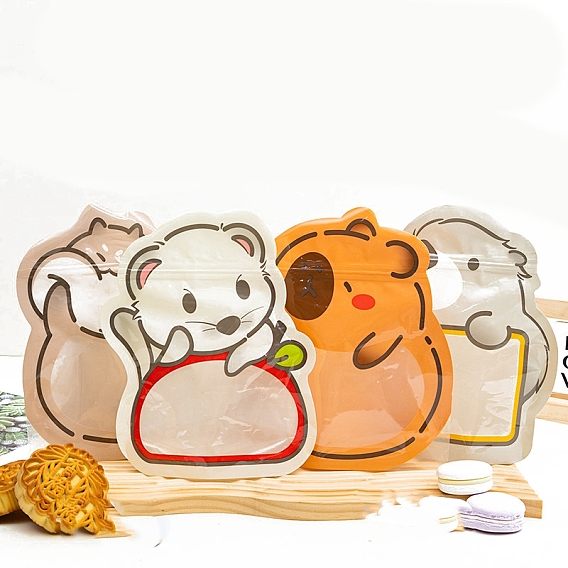 Пластиковые пакеты с застежкой-молнией в виде животных из мультфильмов для печенья, многоразовые упаковочные пакеты, верхнего уплотнения, самоклеящиеся пакеты для подарков-конфет