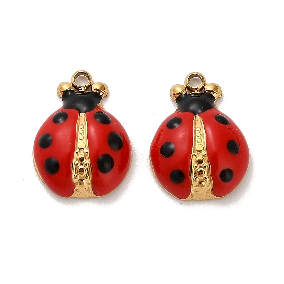 304 подвески из нержавеющей стали, божья коровка, с эмалью, реальный 18 k позолоченный, ионное покрытие (ip)