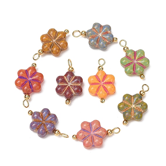 Colgantes de vidrio entrelazados con pintura al horno y metal dorado, colgantes con cuentas de Picasso, encanto de flores, con instrumentos de viento, real 18 k chapado en oro