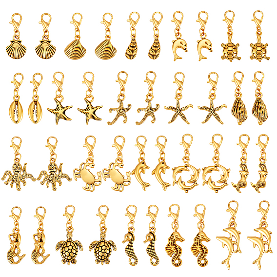 40шт 10 стиль сплав подвесные украшения, Сплав с застежками когтя омара, Тема океана