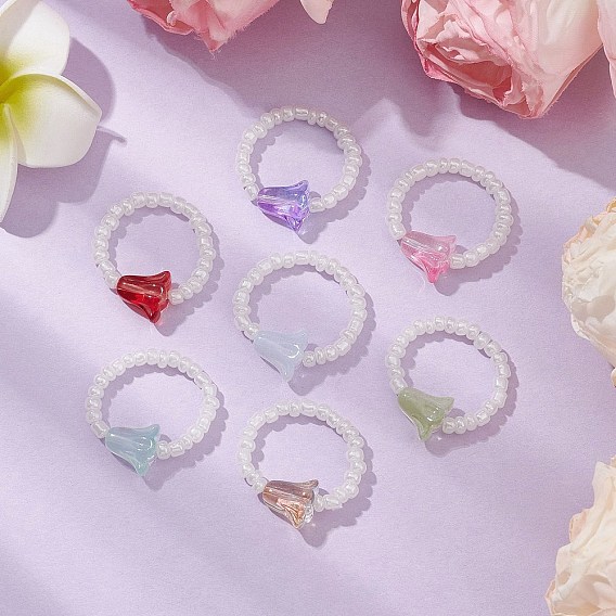 Стеклянные вышитые бисером кольца, тюльпан