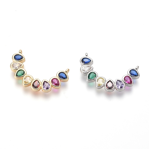Brass Micro Pave Cubic Zirconia Pendants, Teardrop, Colorful
