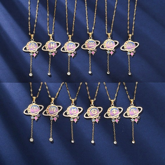 304 ожерелья с подвесками в виде планет и созвездий из нержавеющей стали с перламутровой эмалью, с кристально горный хрусталь, золотые