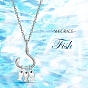 SHEGRACE 925 Sterling Silver Pendant Necklaces, with Epoxy Resin and Cable Chains, Fishhook with Fish