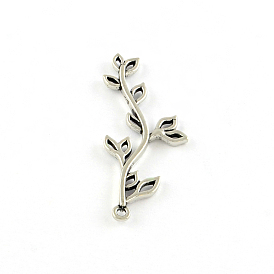 Tibetan Style Alloy Pendants, Leafy Branch and Leaves, Cadmium Free & Lead Free, 43x17x2.5mm, Hole: 1.5mm, about 530pcs/1000g