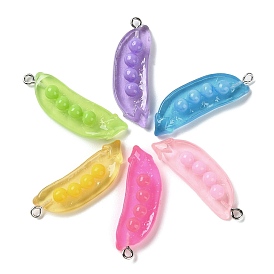 Transparent Resin Pendants, Pea Charms with Platinum Plated Iron Loops