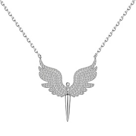 925 Sterling Silver Pendant Necklaces, Micro Pave Clear Cubic Zirconia, Angel