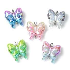 UV Plating Rainbow Iridescent Acrylic Connector Charms, Butterfly Links, Mixed Color