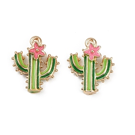 Подвески из латунного сплава, с эмалью, кактус с цветочным шармом, золотые, стойки покрытие