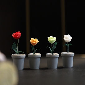 Resin Rose Potted Ornaments, Micro Landscape Dollhouses Accessories, Pretending Prop Decorations