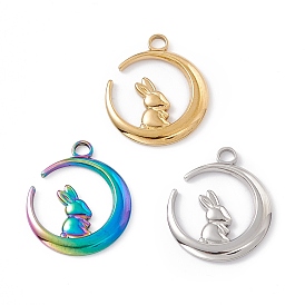 Ion Plating(IP) 304 Stainless Steel Pendants, Moon with Rabbit