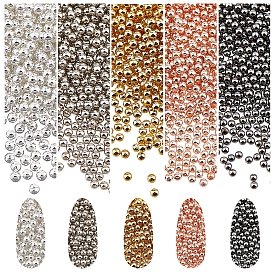 80g 5 Colors Round Stainless Steel Micro Beads, Tiny Caviar Nail Beads, Nail Art Decoration Accessories