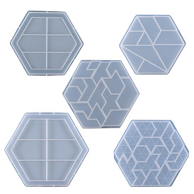 DIY Hexagon Tray/Tangram Pieces Display Decoration Silicone Molds, Resin Casting Molds, for UV Resin & Epoxy Resin Craft Making