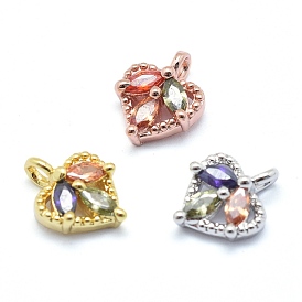 Brass Charms, with Cubic Zirconia, Cadmium Free & Nickel Free & Lead Free, Heart