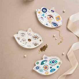 Bird with Evil Eye Ceramic Jewelry Plates, Storage Tray for Rings, Necklaces, Earring