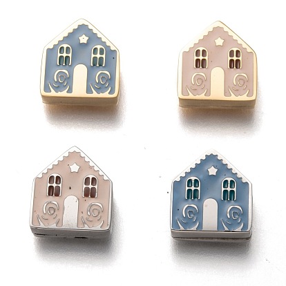 304 Stainless Steel Slide Charms, Enamel Style, House