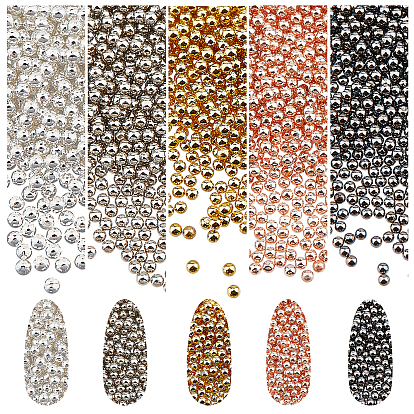 80g 5 Colors Round Stainless Steel Micro Beads, Tiny Caviar Nail Beads, Nail Art Decoration Accessories