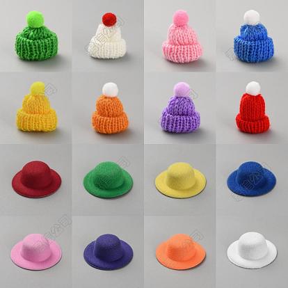 32piezas 16 estilos mini gorros de lana para tejer, con mini sombreros de tela, para adornos de árboles de navidad, Lindos accesorios de decoración para muñecas.