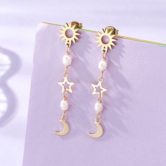 Серьги-гвоздики с кисточками из натурального культивированного пресноводного жемчуга, с 201 и 304 фурнитурой для сережек из нержавеющей стали