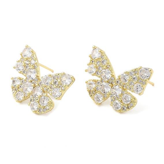 Cubic Zirconia Butterfly Stud Earrings, Brass Earrings for Women