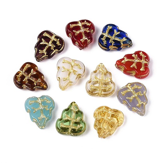 Стеклянные бусины, лист, золотой металл обвитыми