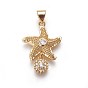 Brass Micro Pave Cubic Zirconia Pendants, Starfish/Sea Stars