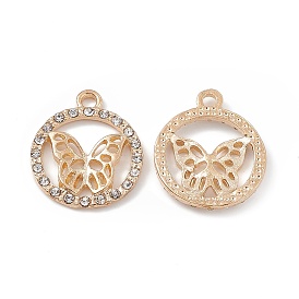Alloy Crystal Rhinestone Pendants, Ring with Butterfly Charms