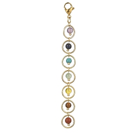 Chakra Natural & Synthetic Gemstone Pendant Decorations, with 304 Stainless Steel Lobster Claw Clasps, Round