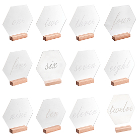 Display Decorations, Including 24Pcs Rectangle Beechwood Name Card Holder, Hexagon with English Number Acrylic Desk Signs & Name Plate