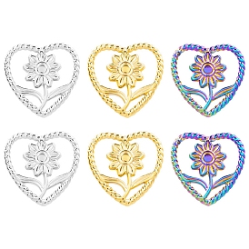 304 нержавеющей стали кабошонов, Сердце со цветками 