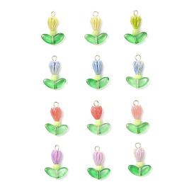 12 шт. 4 подвески из окрашенного синтетического коралла, подвески-цветы со стеклянными бусинами и 304 петлями из нержавеющей стали, золотые