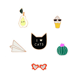 Cute Enamel Pins Set for Backpacks, Jackets and Hats - Cat Paper Plane Cactus Sunglasses Ice Cream Pear Fruit Animal Brooches Lapel Pin