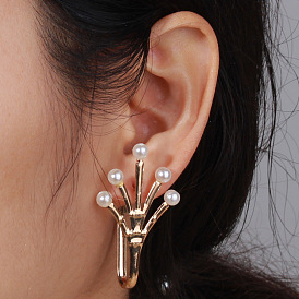 Chic Metal Pearl Tree Earrings - Unique European and American Fashion Jewelry