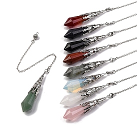 Natural & Synthetic Gemstone Pointed Dowsing Pendulum Big Pendants, Lead Free & Cadmium Free, with Brass Findings, Hexagonal Cone