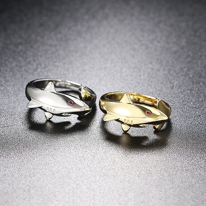Brass Rhinestone Cuff Open Rings, Shark