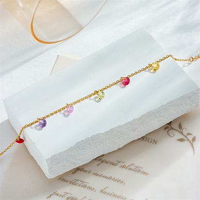 Colorful Rhinestone Chain Bracelet: Fashionable Titanium Steel Jewelry for Everyday Wear