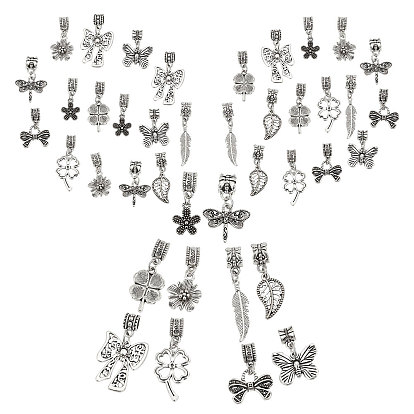 40Pcs 10 Styles Tibetan Style Alloy European Dangle Charms, Large Hole Pendants, Mixed Shapes