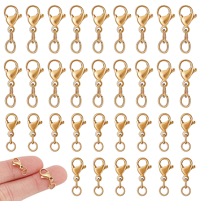 60Pcs 2 Styles 304 Stainless Steel Lobster Claw Clasps, with Jump Rings, Ion Plating(IP)