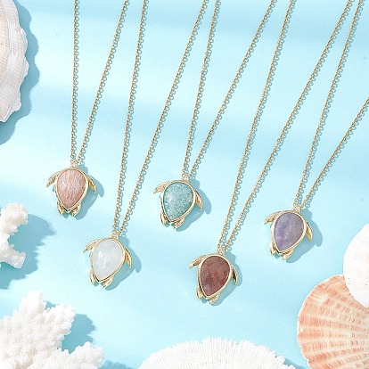 Кулон из смешанных натуральных камней в форме черепахи 304 ожерелья из нержавеющей стали с цепочкой для женщин, золотые