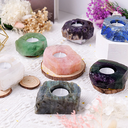 Polygon Shape Natural Mixed Gemstone Candle Holder, Candle Storage Container Home Decoration