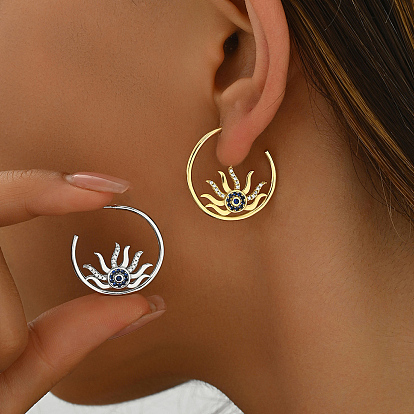 S925 boucles d'oreilles à tige en argent sterling contre le mauvais œil, avec zircons